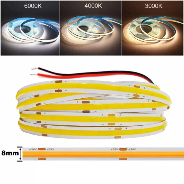 1m~10m COB LED Bande Lumière Strip Ruban Lampe Télécommande RF Dimmable Kit 24V 2