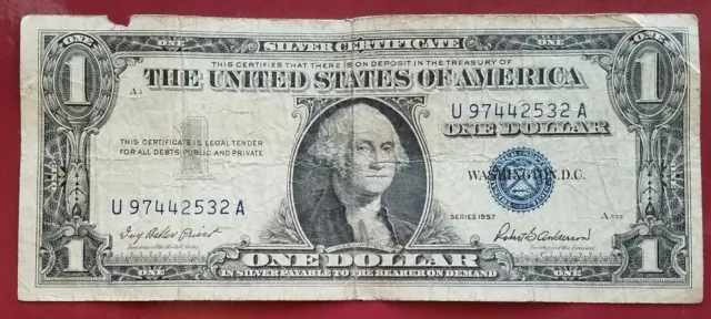 1957 Blue Seal $1 One Dollar Silver Certificate Bill Old Paper Money USA Note