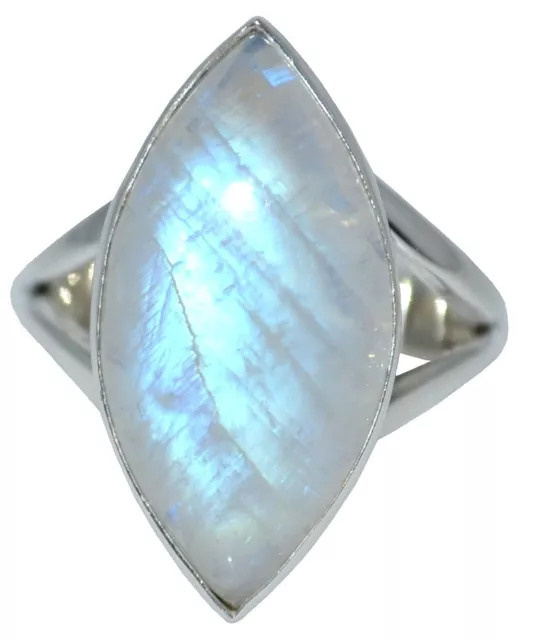 Stunning Natural Rainbow Moonstone Solitaire Ring Solid 925 Sterling Silver