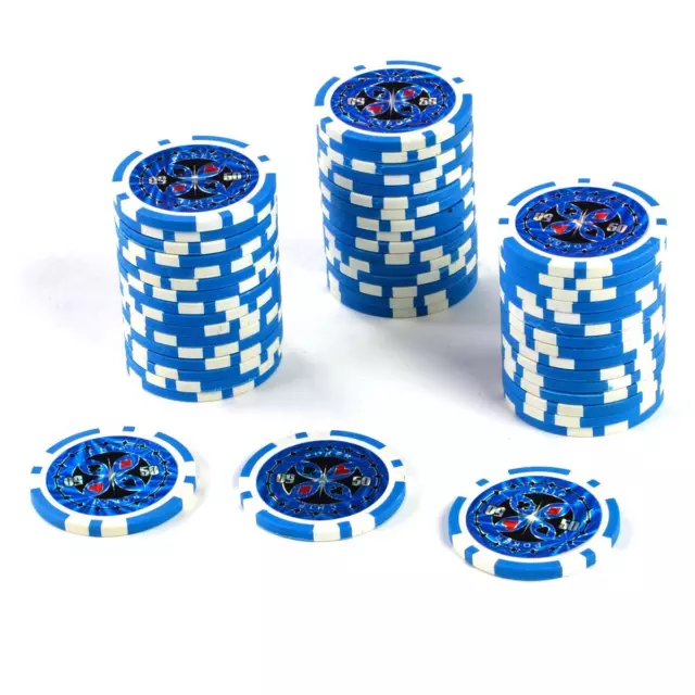 50 Poker-Chips Wert 50 Blau Laserchip 12g Metallkern Jetons Coin für Pokerkoffer