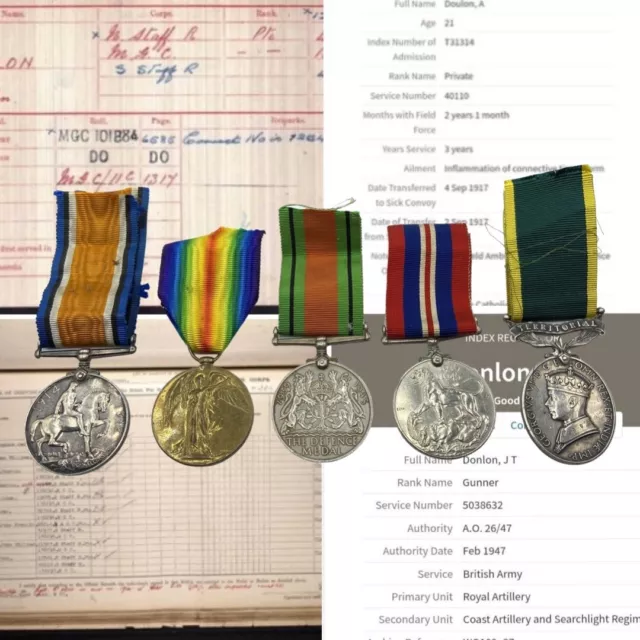 WW1 & WW2 Medal Group To Pte J Doulon North Staffordshire Reg & Machine Gun Corp