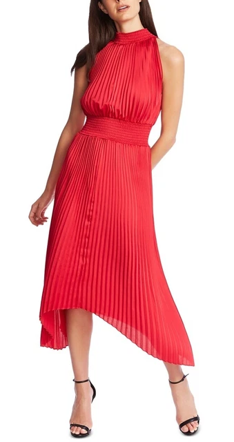 1.STATE Women's Halter Neck Handkerchief Pleated Dress Red Size X-Large