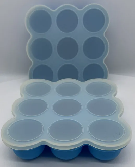2 Silicone Baby Food Storage Containers w/ Lids, Freezer Safe, Blue (7.5”x7.5”)