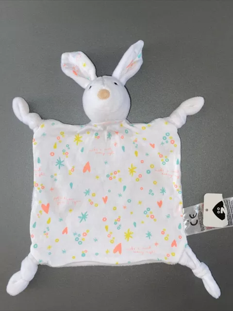 NEUF - Doudou plat Lapin blanc coloré cœurs ronds étoiles Z Grain de Blé