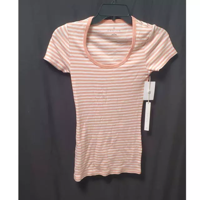 Caslon Short Sleeve Scoop Neck Tee in White/Coral Stripe Size XS