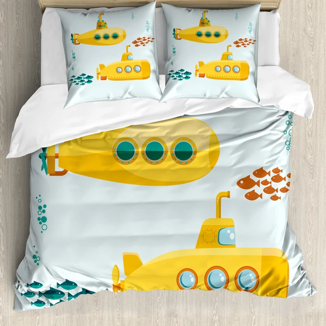 SOUS-MARIN JAUNE HOUSSE de Couette Periscope poisson marin EUR 68,99