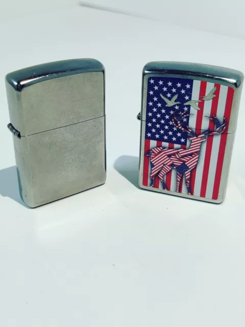 American Flag & Deer Zippo Lighter Made Nov.21 Plain Zippo Lighter June,15