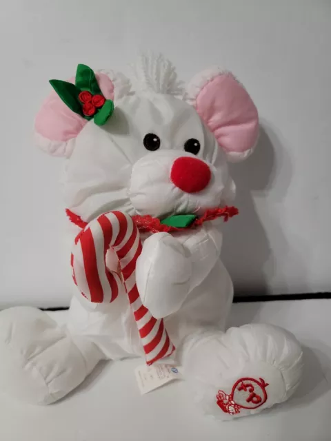 Fisher Price Puffalump White Mouse Christmas Candy Cane Plush Nylon Stuffed 1987