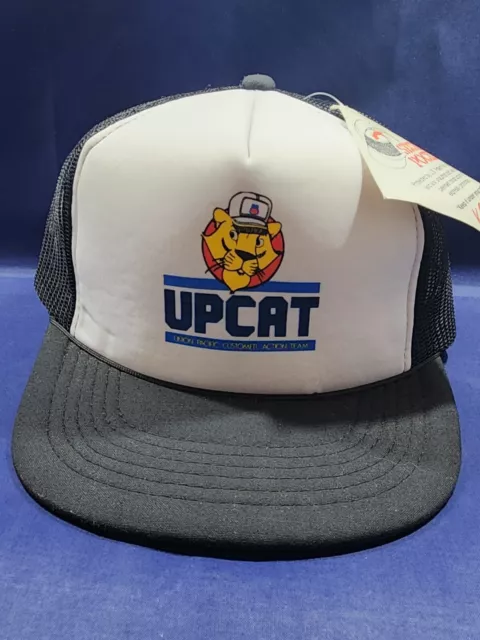 Vintage UPCAT Hat Black Rope Brim Trucker Mesh Snapback Cap With Secret Pocket