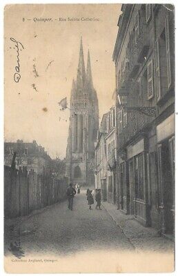 Quimper 29 rue sainte Catherine finisterre brittany CPA animated written in 1904