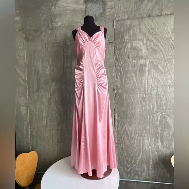 Vintage Miss Mama Pink Satin Prom Evening Cocktail Party Dress-Large