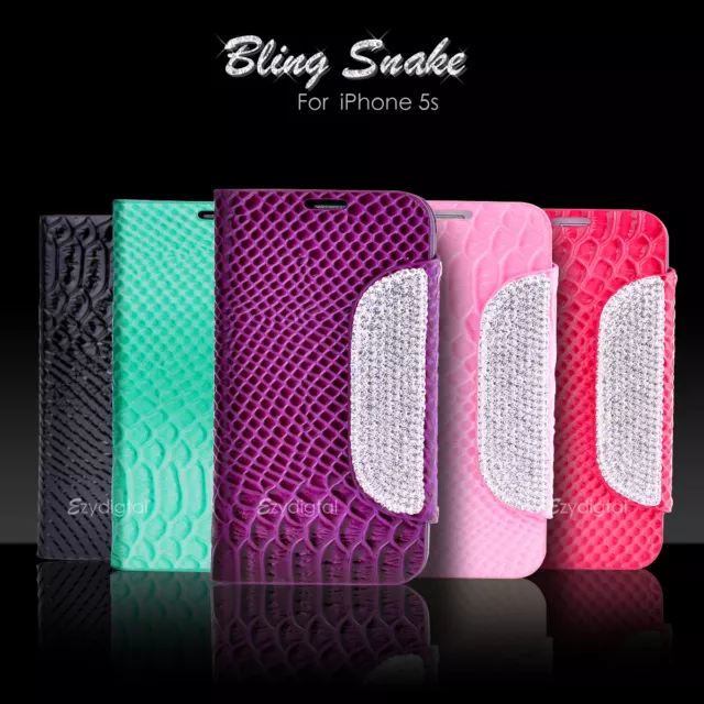 Premium Bling Snake Stand Wallet case cover for Apple iPhone 5 5S 5C