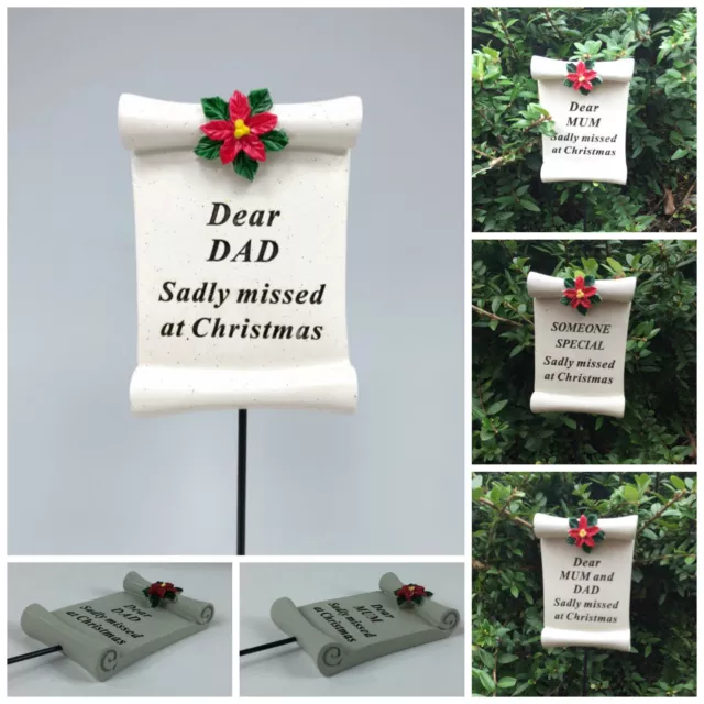 Christmas Scroll Memorial Stick, Xmas Remembrance Tribute Spike Grave Side Stake
