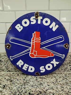 Vintage Boston Red Sox Porcelain Sign Baseball Sport Athletics Gas Motor Oil 3