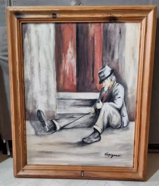 Olio su tela Renzo Vespignani incorniciato 59x49 Falso d'autore
