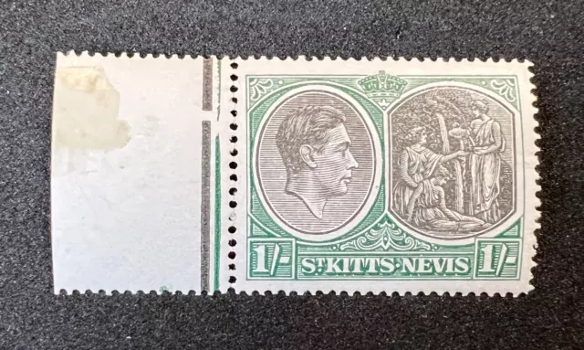 KGVI St.Kitts-Nevis SG 75c (1938-1950) 1/- Black & Green, MM