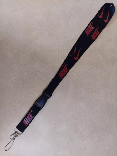 Nike Lanyard Red & Black Strap Detachable Keychain Badge ID Holder Swoosh