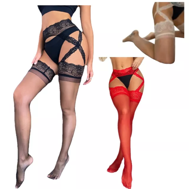 Womens Stockings Suspenders Nightwear Hold-ups Tights See-through Pantyhose