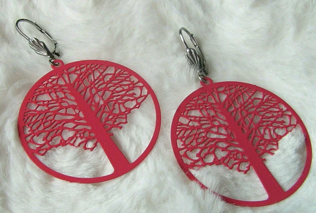 Boucles D'oreilles Goutte Pendantes Violet émaillées Fait-main - Cuivre, Crochet, Neuf Jamais Porté