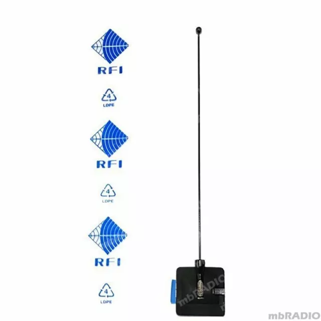 Rfi On-Glass Ap454-3G Whip Antenna & Mount (400-520Mhz) Includes Cutting Chart