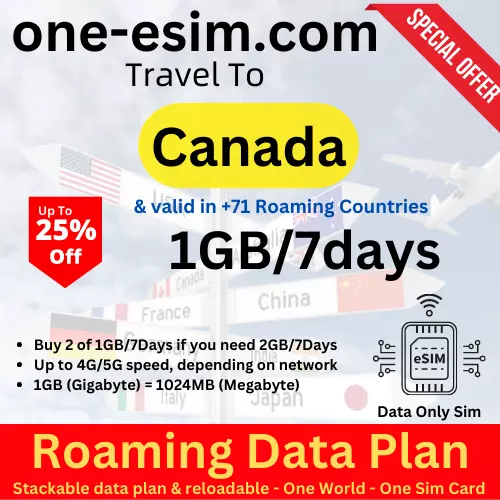 [eSIM] Canada Travel Cheap eSIM Data Roaming 1 GB for 7 Days