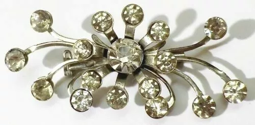 broche bijou vintage relief cristaux facette diamant couleur argent * 4714