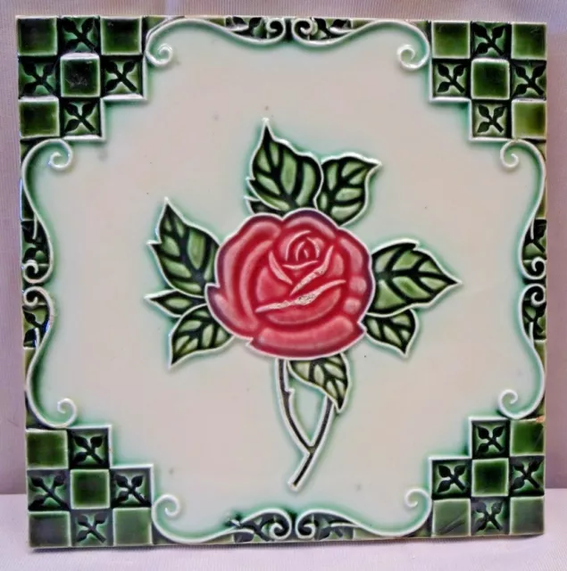 Tile Majolica Japan Dk Art Deco Style Ceramic Porcelain Flower Design Collec#224
