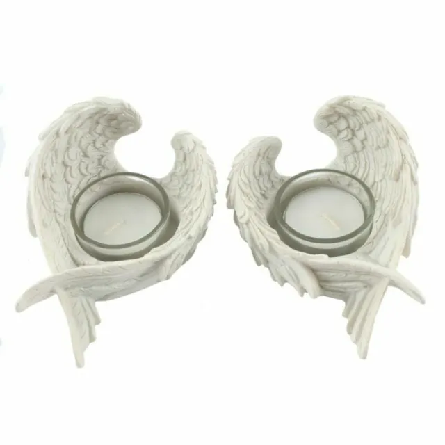 Angel Wings Tea Light Candle Holder Set Of Two Tealight Feathered Ornament White