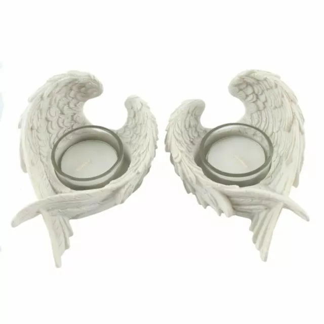 Angel Wings Teelicht Kerzenhalter zweier Set Teelicht gefiedertes Ornament weiß