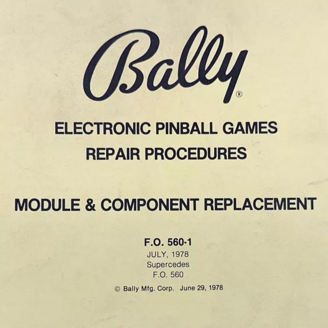 Bally Electronic Pinball Game Repair Machine Manual Schematics 560-1 ORIGINAL