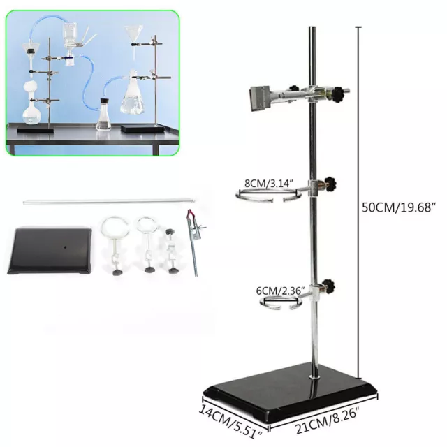 50cm Lab Stand Support Platform 2-Ring Condenser Clamp Stands Chemistry Holder