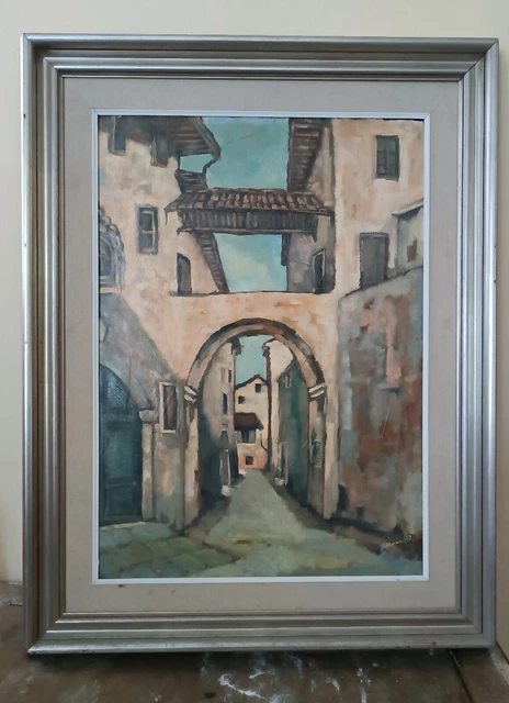 dipinto ad olio su cartone firmato anni 60 scorcio toscana