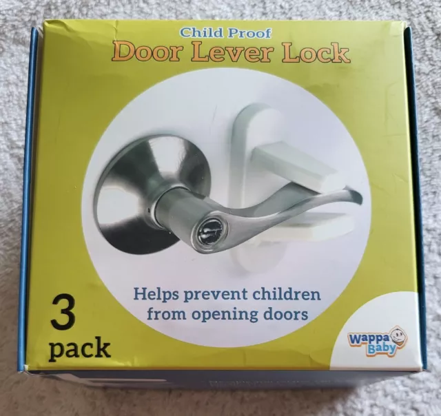 Wappa Baby Child Safety Proof Door Lever Handle Locks, 3 Pack New + Instructions