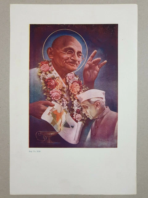 Vintage 40's Stampa Gandhi Blessing Nehru 10in x 1