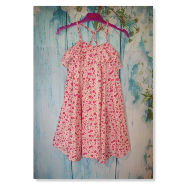 GIRLS NEXT MAXI DRESS AGE 6 years, Cotton Pink floral frill trim Summer Holidays