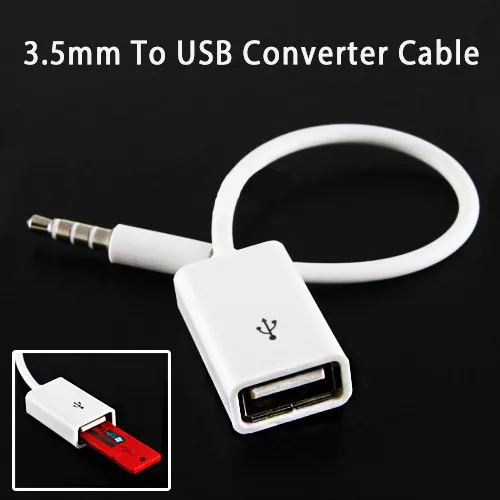 Male Cable Plug AUX Jack 3.5mm Audio to USB 2.0 Female Converter Cord Play MP3 2