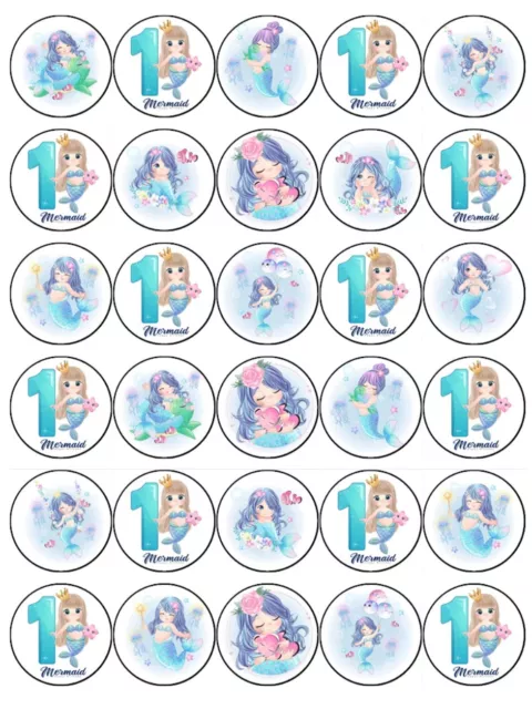 Mermaids Cupcake Toppers Edible Wafer Birthday Cake Decorations 30 #01