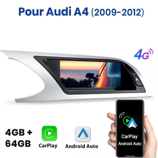 4+64GB Carplay Android Pour Audi A4 2009-2012 Autoradio GPS Navi WIFI BT RDS DAB