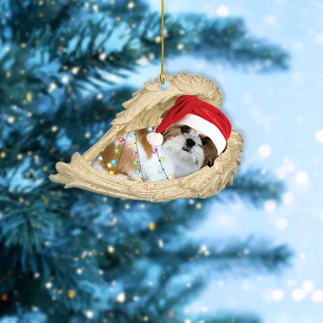 Shih Tzu dog sleeping Angel Wings Christmas, love Shih Tzu dog car Ornament Gift