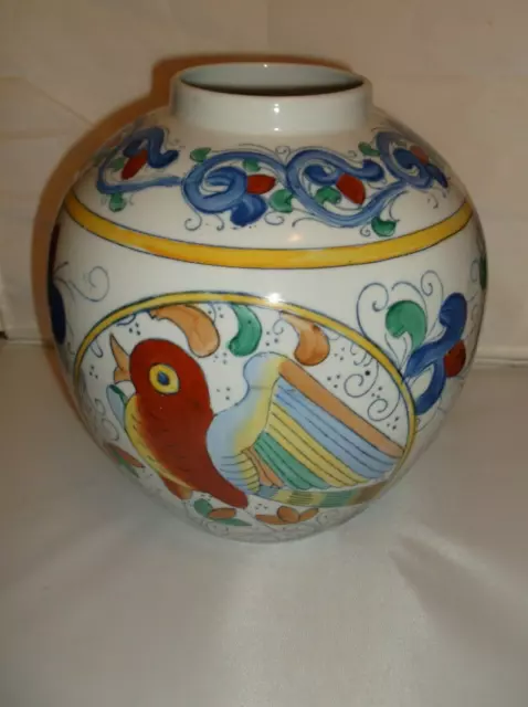 Large Chinese Hand-painted Porcelain Vase Floral Birds Naive 9 1/2" TALL