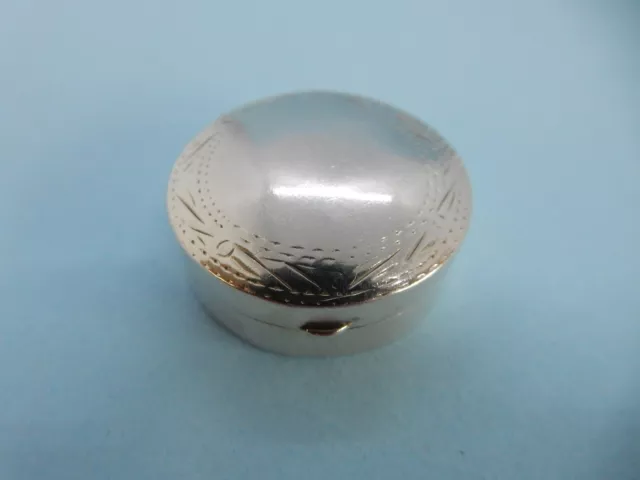 Hallmarked Silver Engraved Circular PILL BOX, London Import 1998 10g