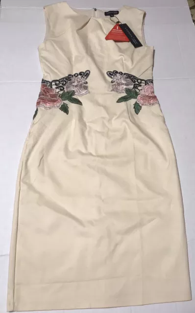 London Dress Company New NWT Floral Ivy Cream Dress Sz 6 Embroidered Flowers