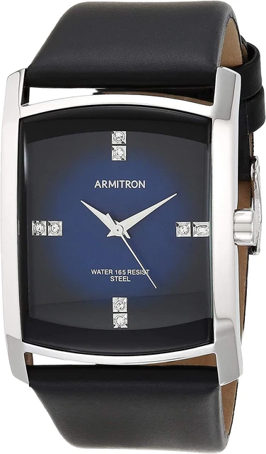 Men'S Genuine Crystal Accented Leather Strap Watch