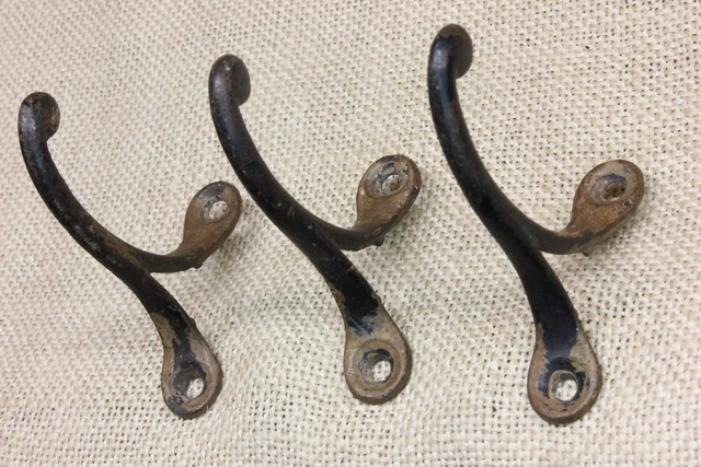 3 Old Single Coat Hooks School Farmhouse Rustic Paint 1850’s Vintage 2 1/2"