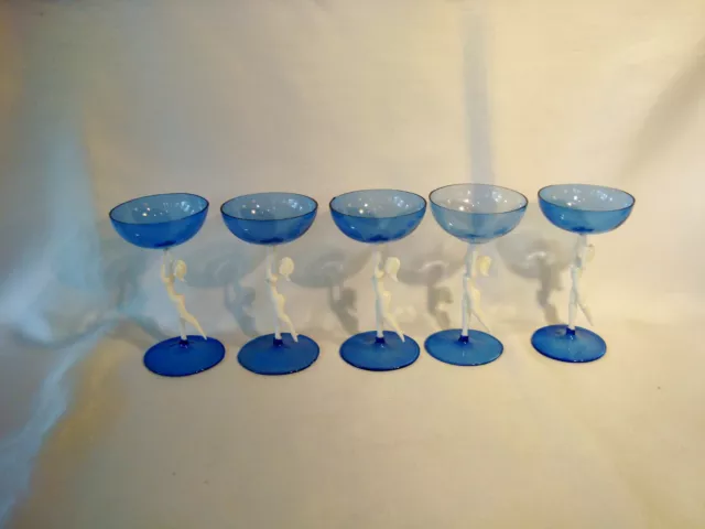 alte Glas Karaffe mit Akt + 5 Gläser Flasche Fritz Lampl, Bimini Wien / en 468 3