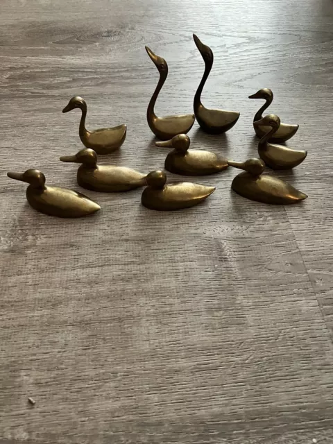 Brass Geese Swans Ducks Lot MCM Figurines Vintage Birds Paperweights