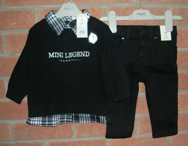 RIVER ISLAND bnwt Boys Black Top Jeans Trousers Outfit Set Age 6-9 Months NEW