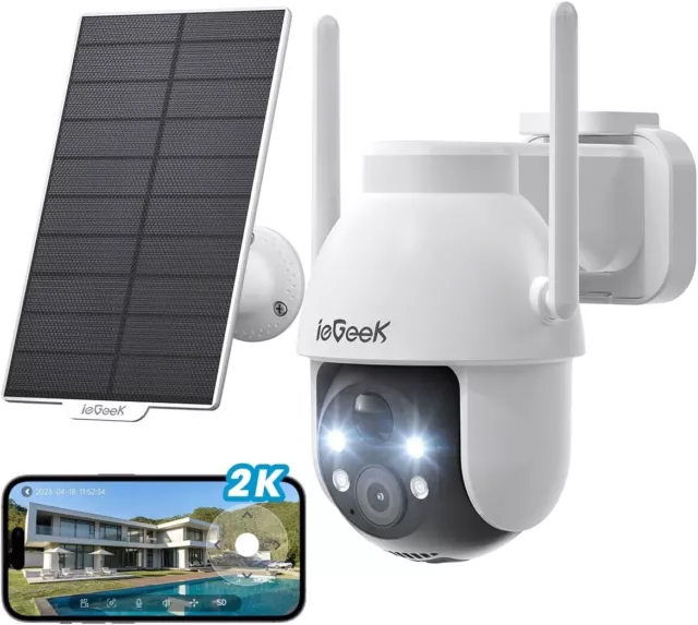 ieGeek Outdoor 360°Wireless Solar Security Camera Home Wifi Battery PTZ CCTV UK