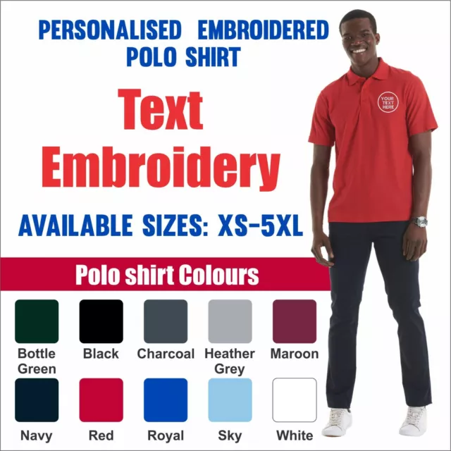 Personalised Custom Embroidered Uneek Mens Polo shirt Casual Workwear Poloshirt