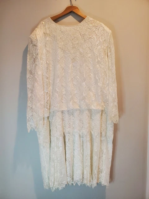 Vtg NWT Scala Sequin Beaded Gown White Bridal Wedding Formal Size 6X Plus Size